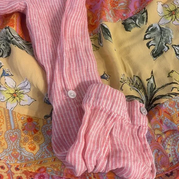 Soft Surroundings Pink Pinstripe Patchwork Back Button-Up XS - Picture 14 of 15